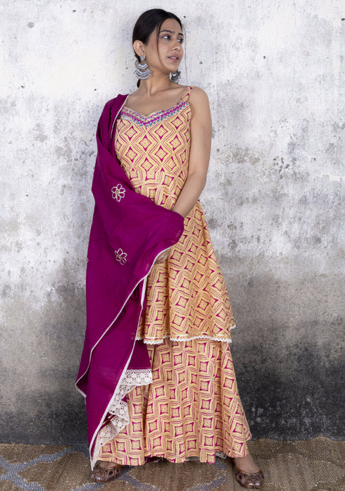 Red Sand Sharara Suit Set with Gota Work (Set of 3)