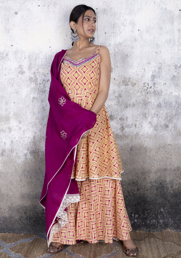 Red Sand Sharara Suit Set with Gota Work (Set of 3)