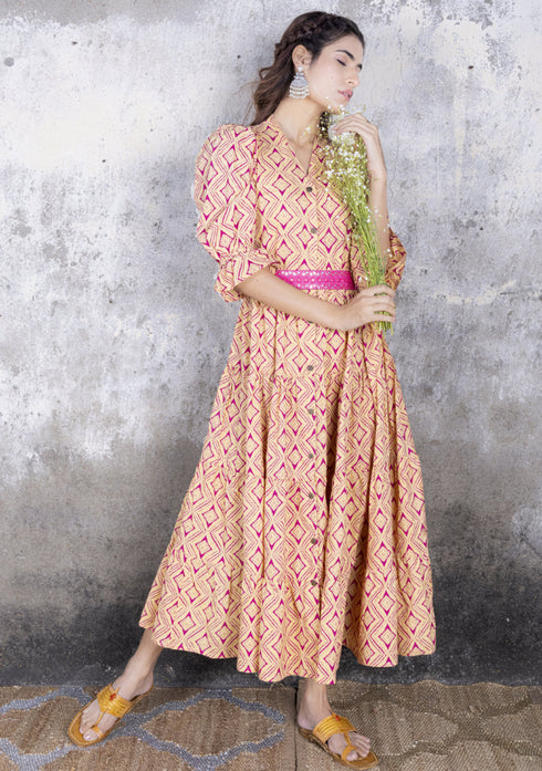 Red Sand Tired Maxi Dress with Belt