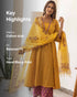 Gold Yellow Hand Block Print Aline Kurta with Pant and Dupatta. (set of 3)