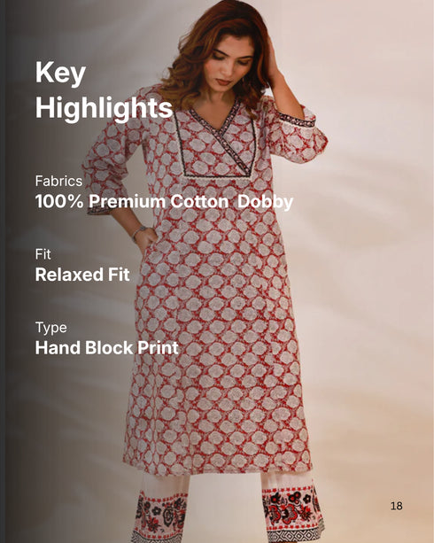 Red Sanganeri hand Block Print Kalidar Kurta Set (set of 2)