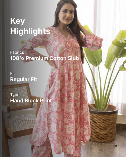 Rose Pink Sanganeri Print Co-ord Set (Set Of 2)