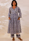 Indigo Sanganeri Block printed Anarkali Kurta with Pant (set of 2)