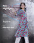 Teal Blue Sanganeri Print A-line Kurta with Pant & Dupatta