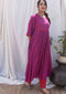 Magenta Printed Gathered Kurta with Pant (set of 2)