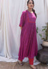 Magenta Printed Gathered Kurta with Pant (set of 2)