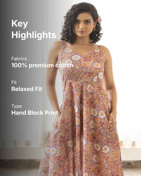 Dusty pink Sanganeri print Dress