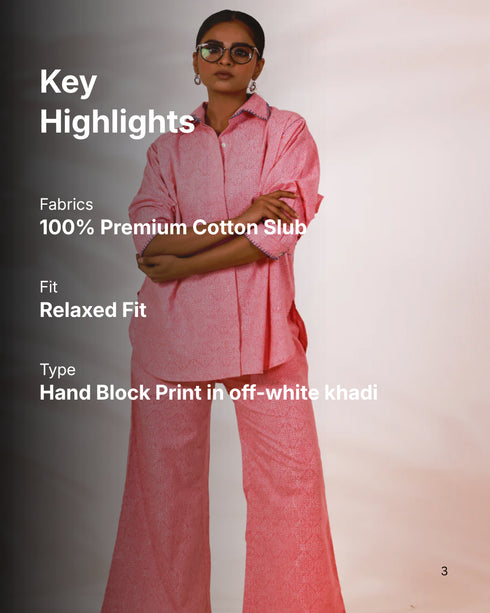 Flamingo pink Handcrafted Co-Ord set (set of 2)