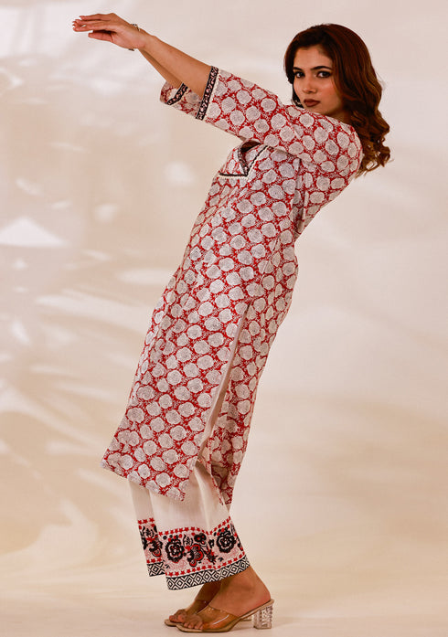 Red Sanganeri hand Block Print Kalidar Kurta Set (set of 2)