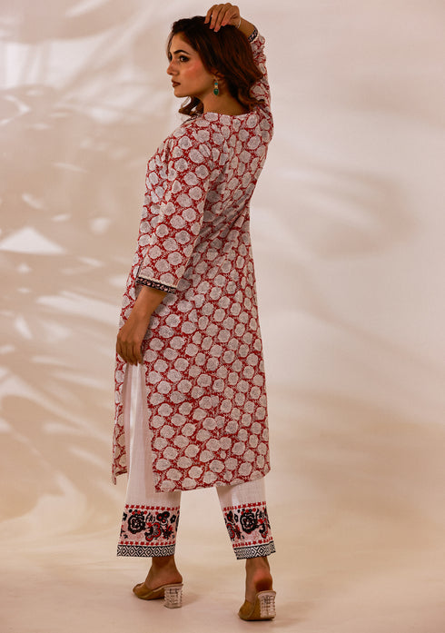 Red Sanganeri hand Block Print Kalidar Kurta Set (set of 2)