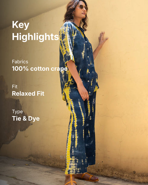 Blue Abar Tie & Dye Handcrafted lose shirt with flared pant (set of 2)