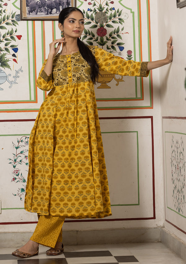 Rang Mustard Flared Kurta with Pant (set of 2)