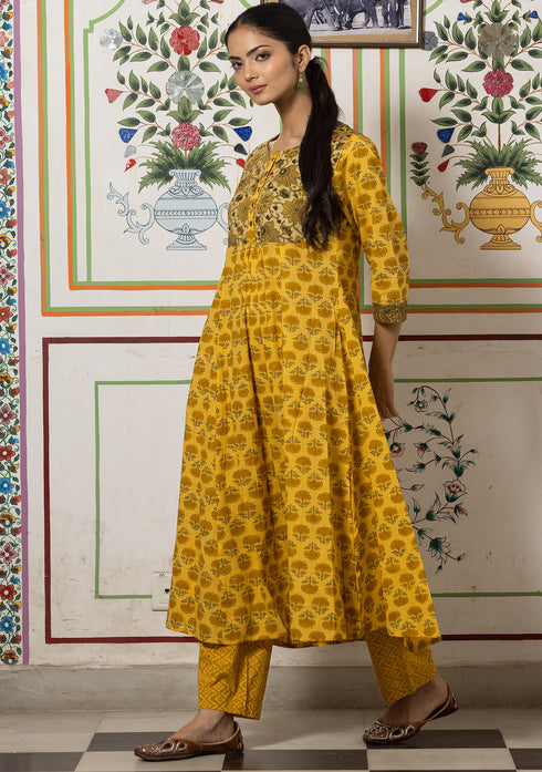 Rang Mustard Flared Kurta with Pant (set of 2)