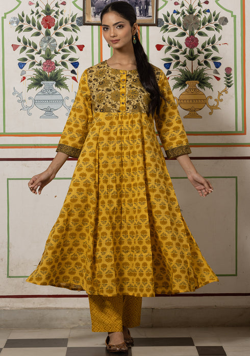 Rang Mustard Flared Kurta with Pant (set of 2)