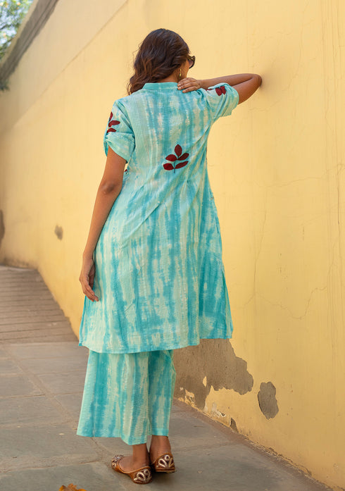 Sea Green Abar Tie & Dye Handcrafted Kurta with Pant (set of 2)
