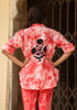 Rose red Marble Tie & Dye Handcrafted free size shirt with pant (set of 2)