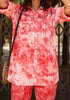 Rose red Marble Tie & Dye Handcrafted free size shirt with pant (set of 2)