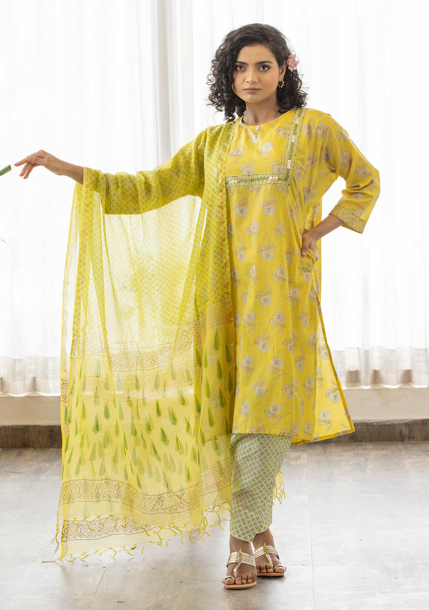 Olive Floral Discharge Print Dress