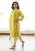 Yellow floral discharge print suit set (set of 3)