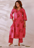Pink floral Hand block print flared Kurta with pant (set of 2)