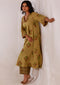 Mehandi Green floral Hand block print flared Kurta with pant (set of 2)