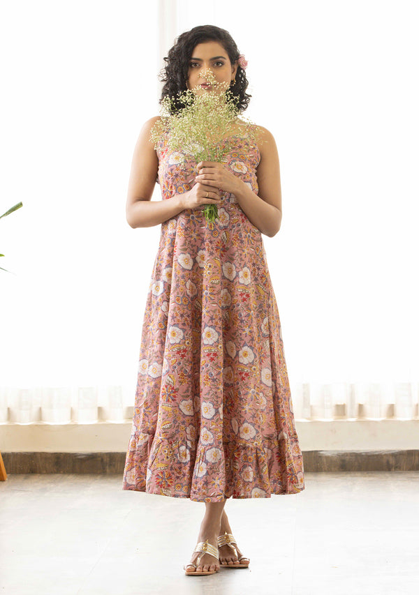 Dusty pink Sanganeri print Dress