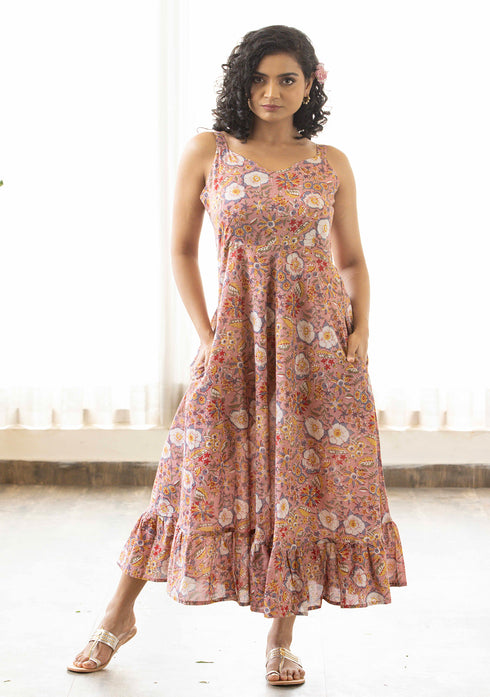 Dusty pink Sanganeri print Dress