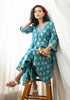 Blue floral discharge print flared Kurta with pant (set of 2)