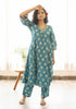 Blue floral discharge print flared Kurta with pant (set of 2)
