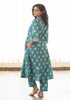 Blue floral discharge print flared Kurta with pant (set of 2)
