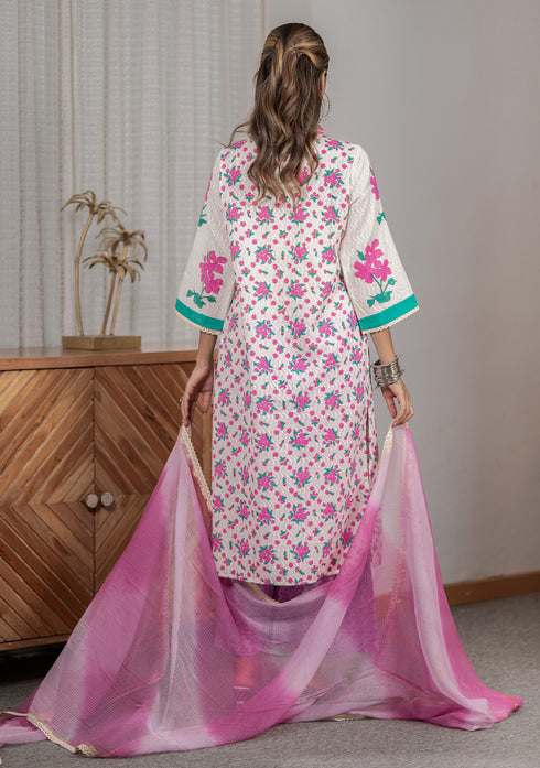 Pink Hand-Block Printed Straight Fit Kurta Set
