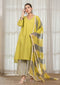 Solid Green Asymmetric Kurta with Pant & Dupatta