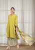 Solid Green Asymmetric Kurta with Pant & Dupatta