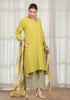 Solid Green Asymmetric Kurta with Pant & Dupatta
