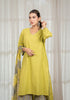 Solid Green Asymmetric Kurta with Pant & Dupatta