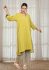 Solid Green Asymmetric Kurta with Cotton Pants