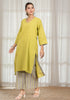 Solid Green Asymmetric Kurta with Cotton Pants