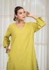 Solid Green Asymmetric Kurta with Cotton Pants