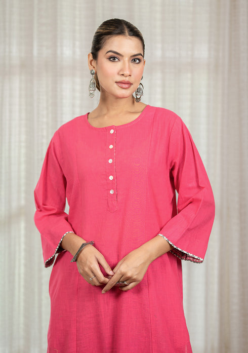 Solid Red Anti-fit Kali Kurta with Salwar