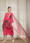 Solid Red Anti fit Kali Kurta with Salwar & Dupatta