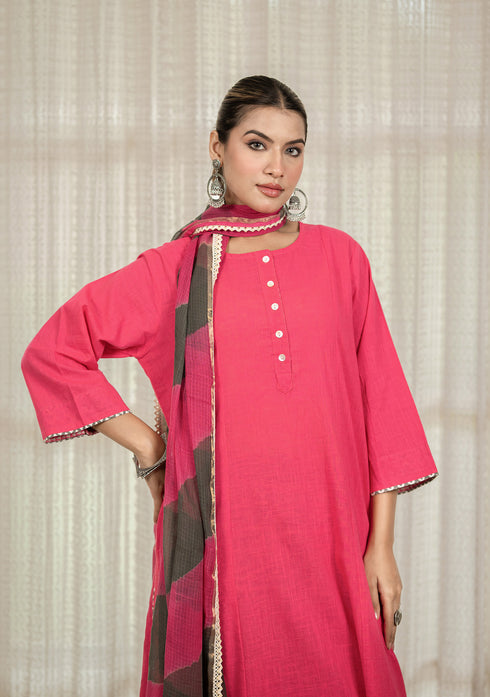Solid Red Anti fit Kali Kurta with Salwar & Dupatta