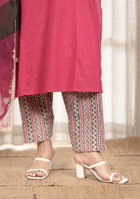 Solid Red Anti-fit Kali Kurta with Salwar