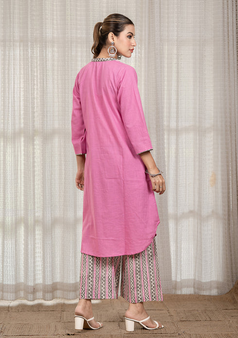 Solid Pink A-Line Kurta with Pant