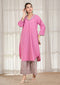 Solid Pink A-Line Kurta with Pant