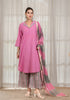 Solid Pink A-Line Kurta with Pant & Dupatta