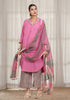 Solid Pink A-Line Kurta with Pant & Dupatta