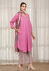 Solid Pink A-Line Kurta with Pant & Dupatta
