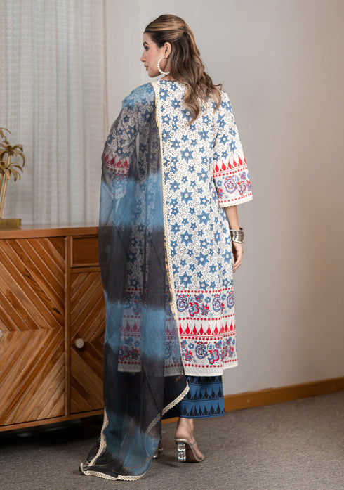 Classic Blue Hand Block Printed A-Line Kurta Set