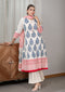 Dobby Blue Hand-Block Print A-line Kurta Set