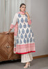 Dobby Blue Hand-Block Print A-line Kurta Set